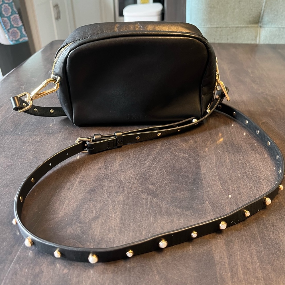 IMNYC Isaac Mizrahi black leather crossbody purse